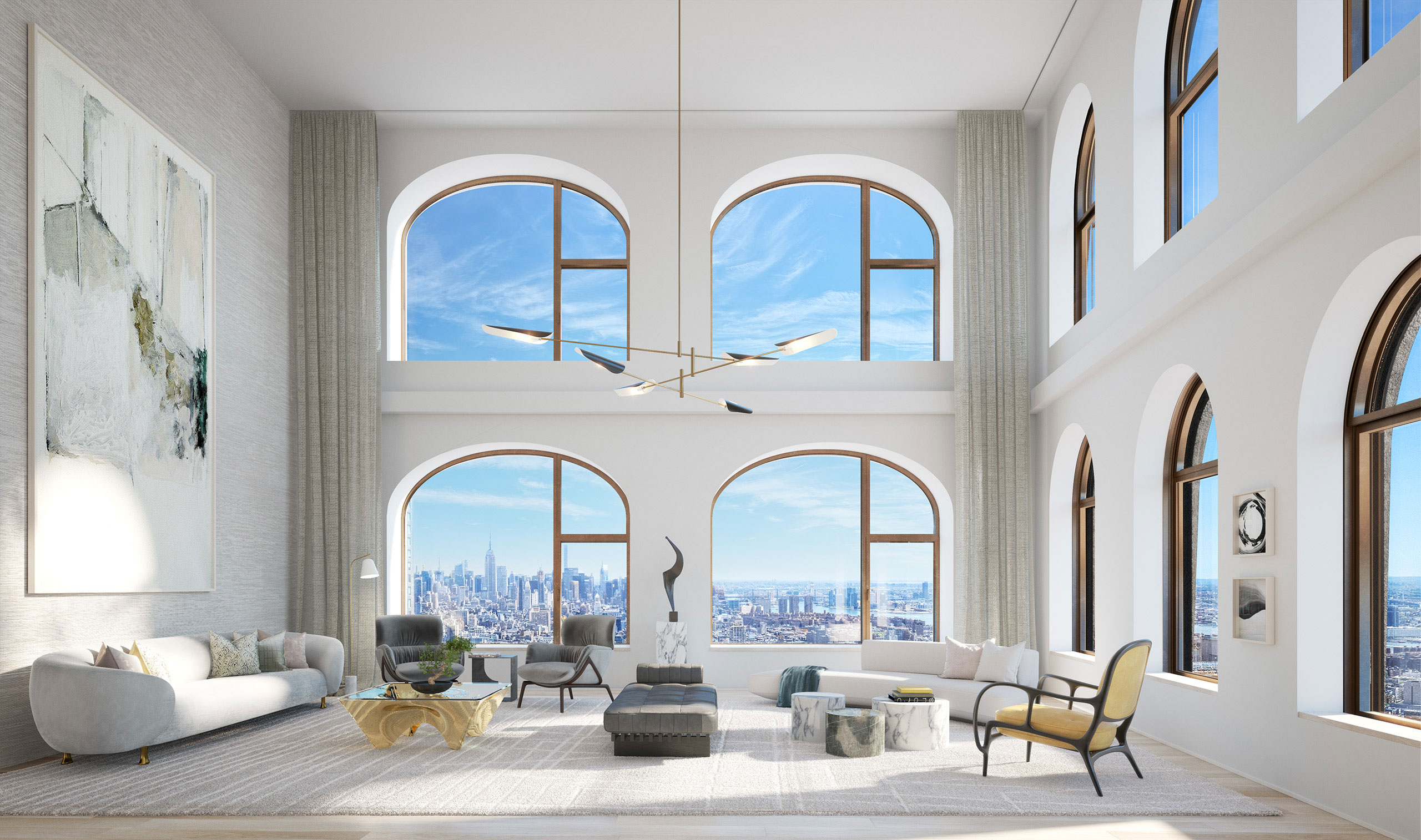 Inside, graceful arched windows afford sweeping views of the city.